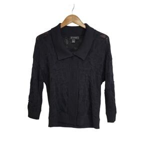 St John Black Wool Rayon Blend Collared Snap Front Cardigan Sweater Size Small